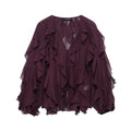 Camisa feminina casual com babados, solta, com cadarço, decote em V, blusas femininas para primavera de 2025
