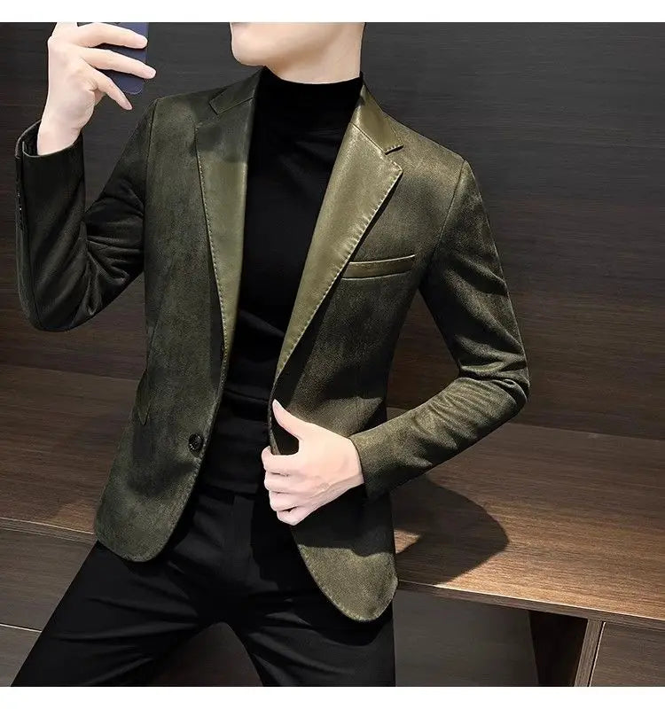 Jaqueta masculina de abotoamento único, nova, vintage, de grife de luxo, roupas de primavera de alta qualidade, ternos e blazers masculinos