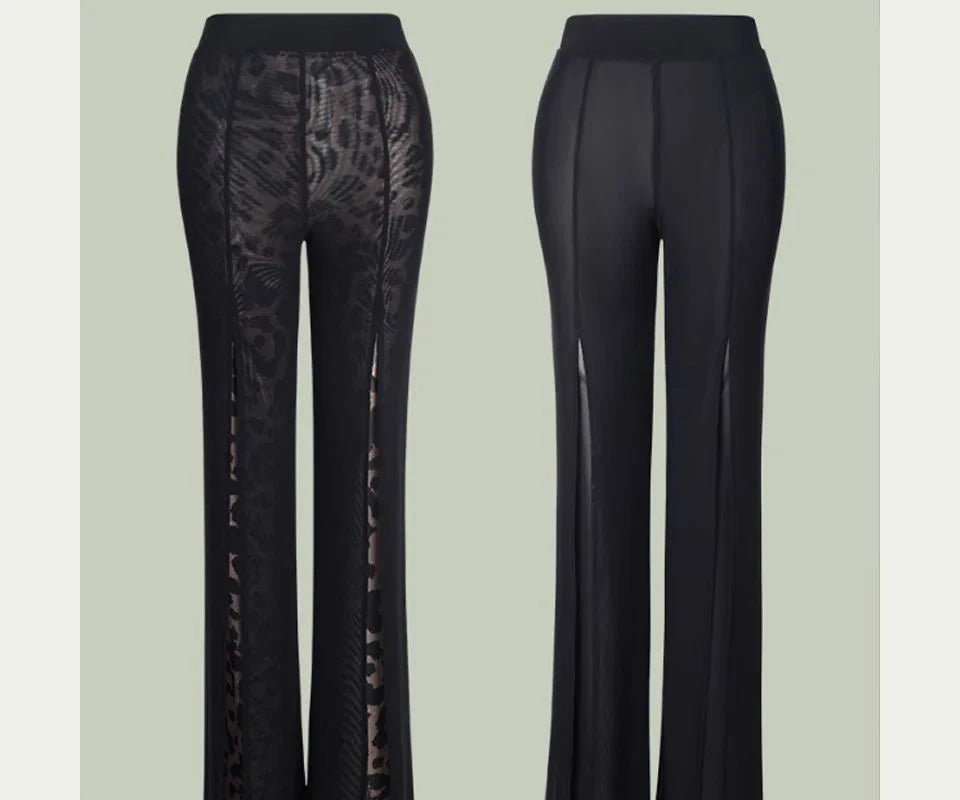 Roupas de dança latina para treinamento, performance, sexy, malha, estampa de leopardo, calças de dança, calças de tiro alto, femininas, roupa de dança, palco moderno