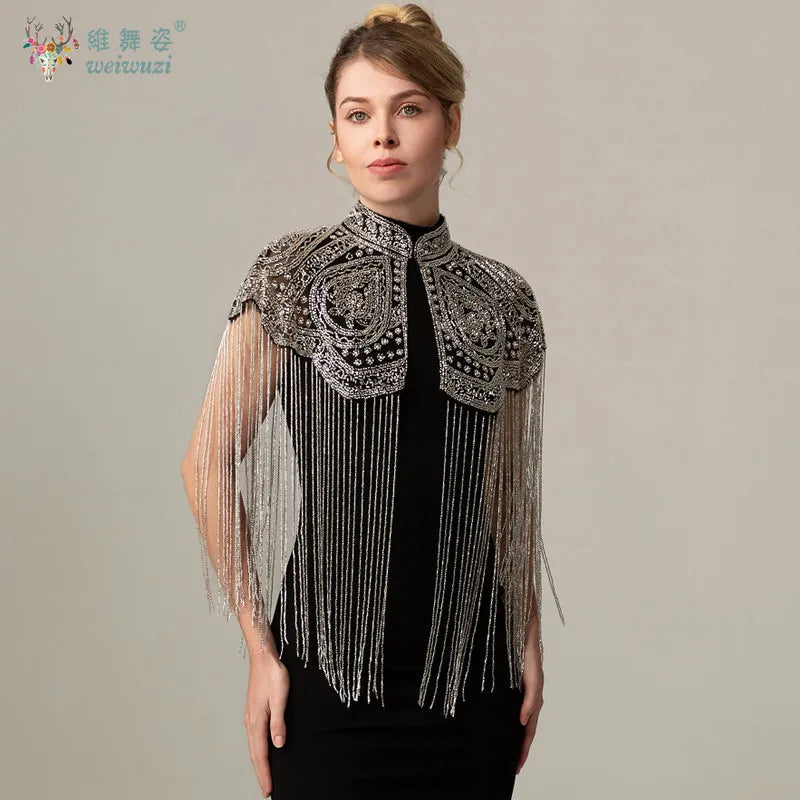 Long Tassel Shawl Paired with Cheongsam Dress Wedding Coat Cos Indian Heavy Industry Beaded Shawl Long Tassel Arab Gown Shawl