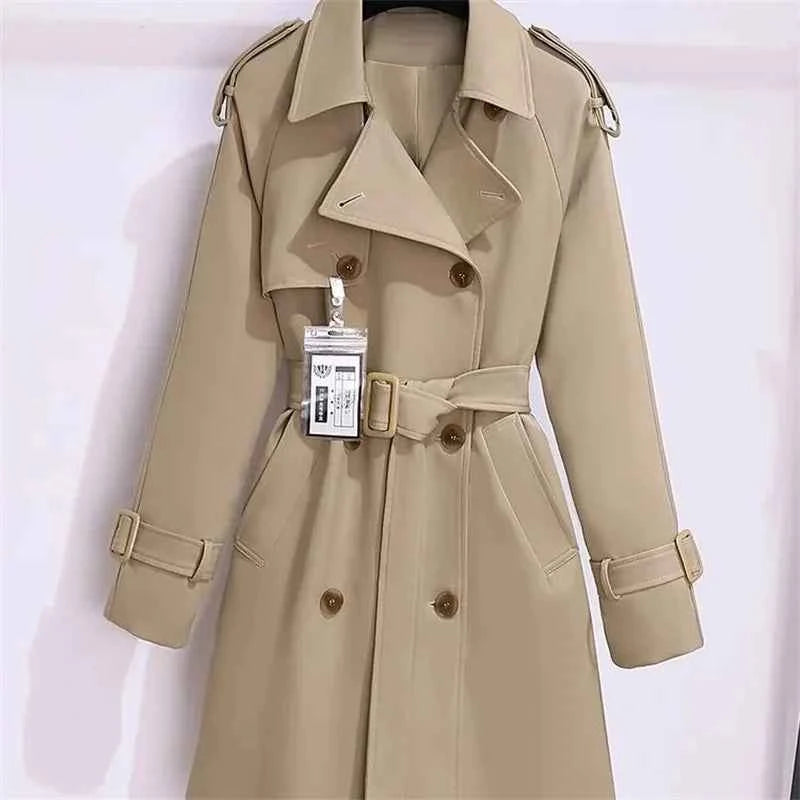 Women's Windbreaker 2026 Spring Autumn New Slim Double-breasted Temperament Coat With belt Femle mid length Casual Trench coat