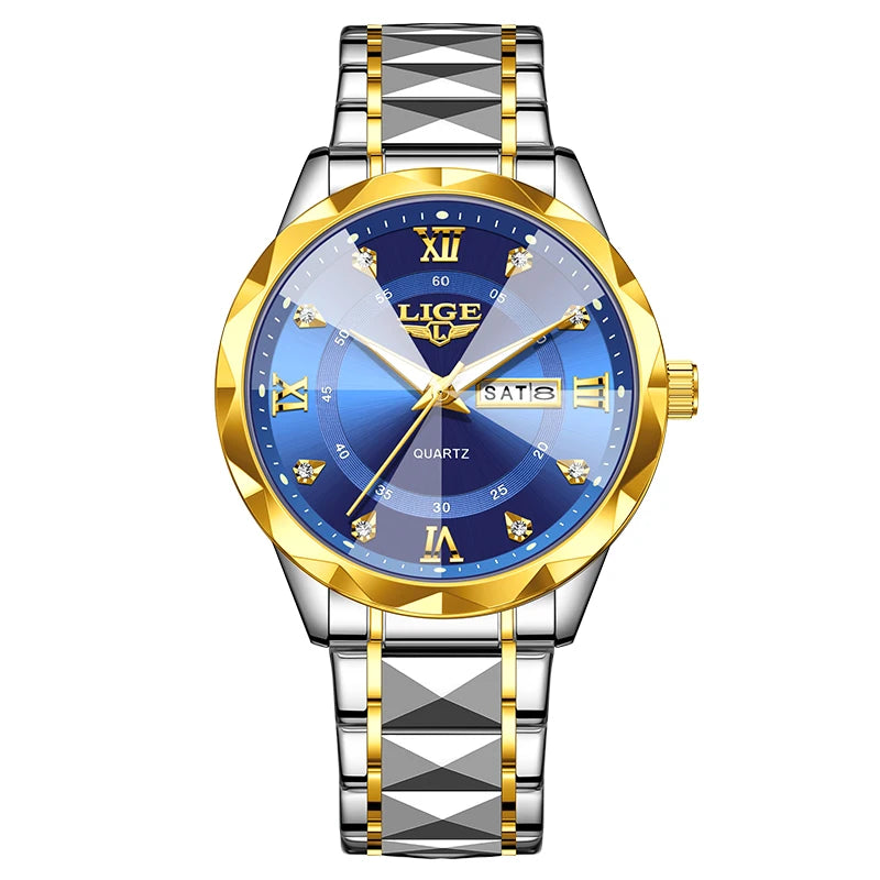 New LIGE Top Brand Luxury Man Wristwatch Waterproof Luminous Date Week Men Watches Stainless Steel Quartz Men's Watch Male reloj