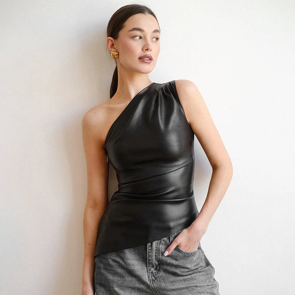 2025 Fall Snd Winter New Pure Color Slim Sleeveless One-Shoulder Slanting Collar Zipper Show Thin Jacket