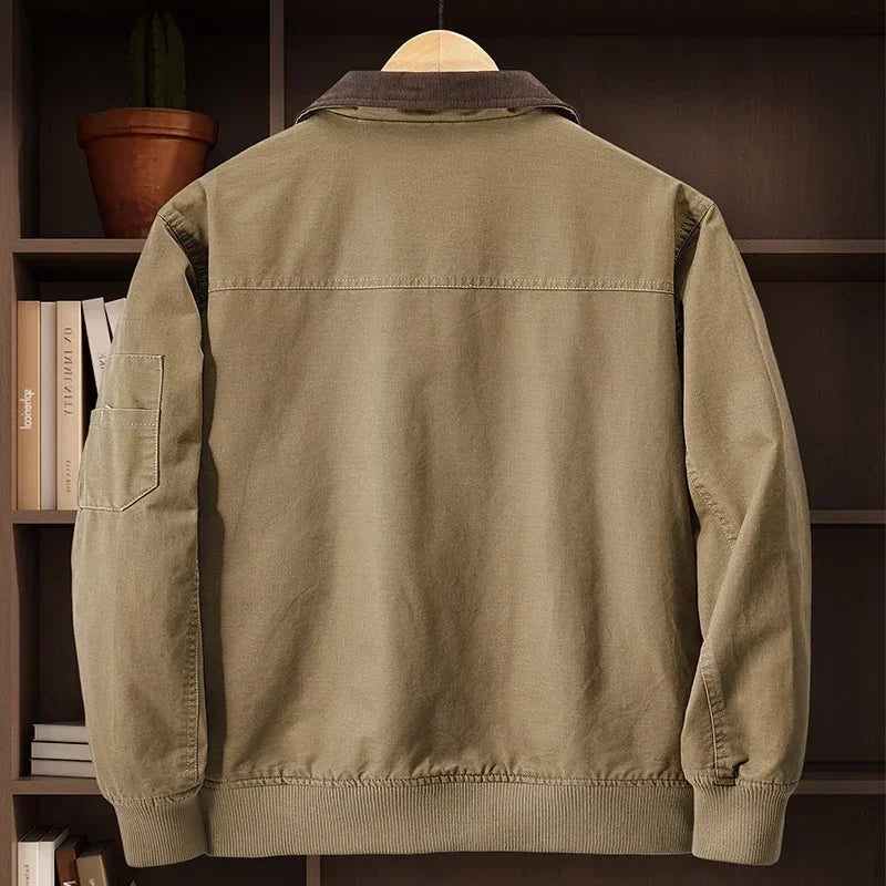 LIBIELIY   TRAF 2025 Spring And Autumn Men's Wash Jacket Comfortable Multi-Pocket Cotton Stand Collar Cargo Jacket Men's