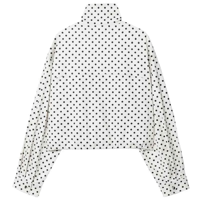 HXAO Polka Dot Bomber Jacket Women's Jackets Demi-Season Oversized Long Sleeve Top Outerwear Aviator Plus Size Zip Up Crop Coats