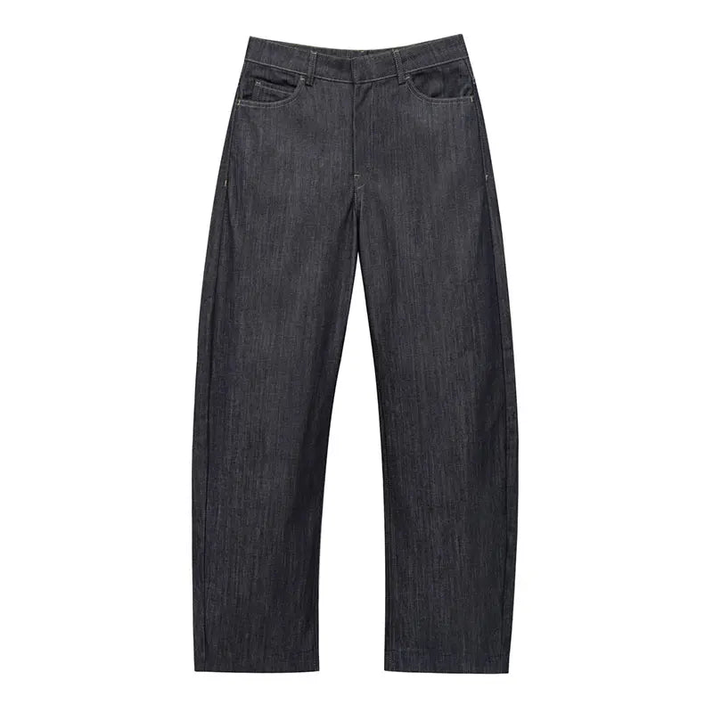 TRAFZA 2025 Conjunto de Blazer e Calça Jeans , Casaco Slim com Gola Redonda + Corpete com Decote em V + Jeans Feminino Vintage de Perna Larga