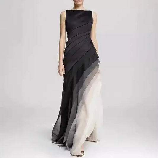 2025 Gauze Skirt Dress Solid Color Black Temperament Dress Skirt European and American