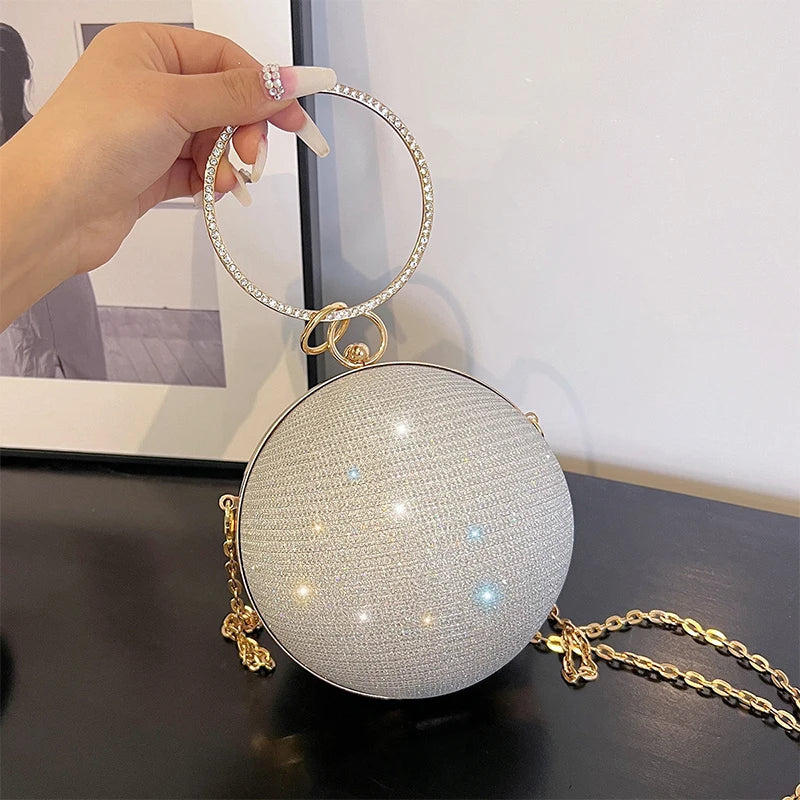 Circular Ring Portable Evening Bags Metal Round Ball Handbags For Lipstick Elegant Luxury Clutch Purse Wedding Wallets