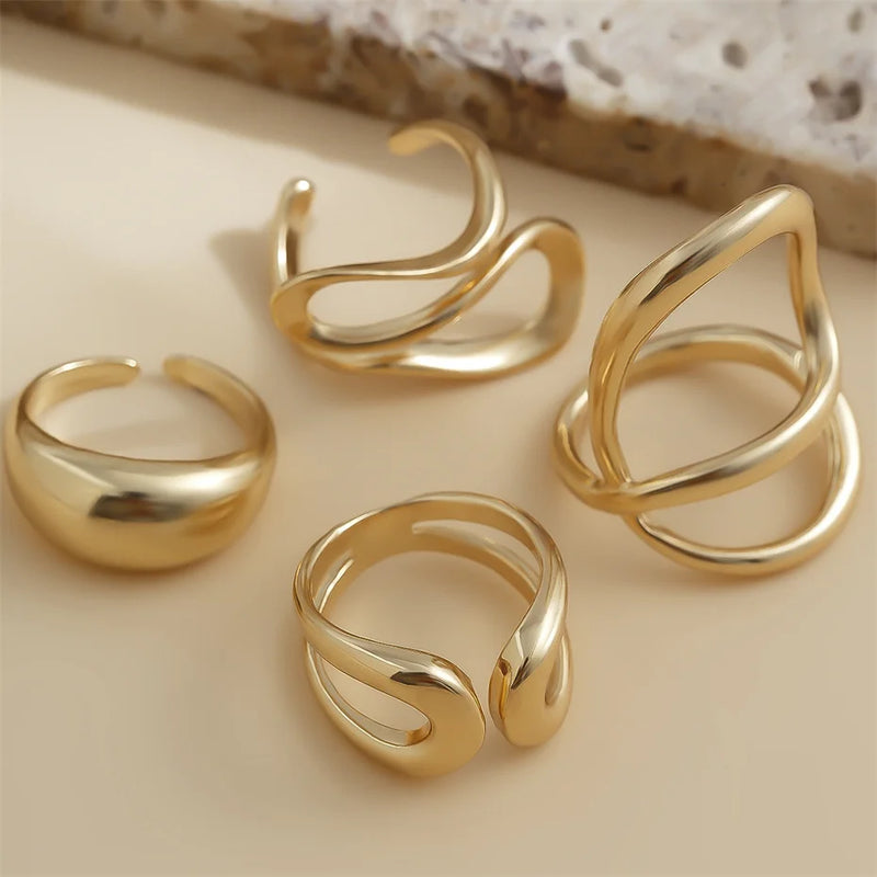 Ingemark 4Pcs Vintage Irregular C Shape Open Ring Set Women Creative Geometric Finger Knuckle Ring Couple Jewelry Accessories