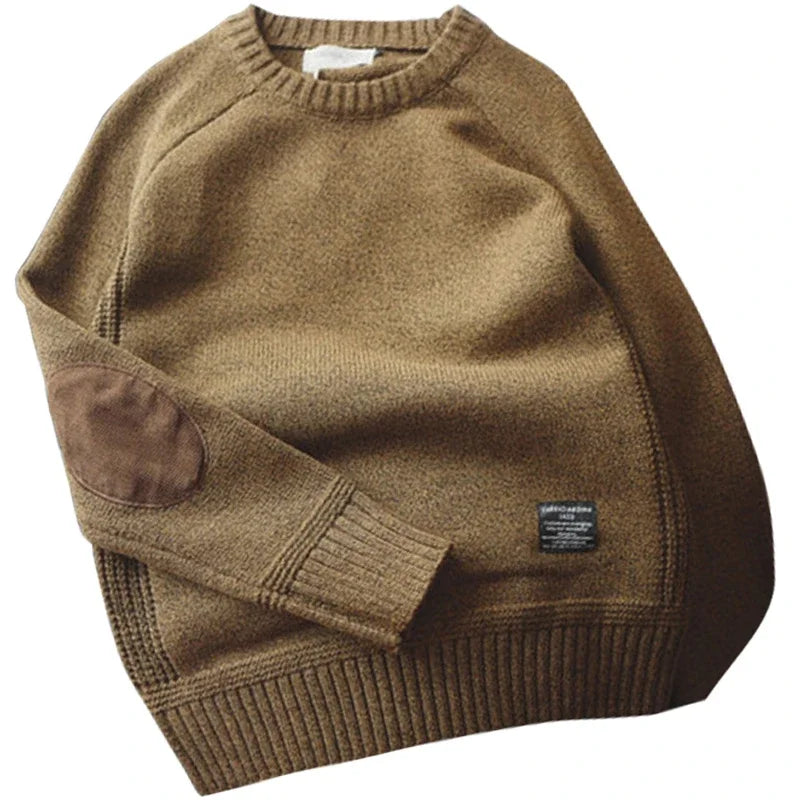 Men's Harajuku Pullover Sweater Patch Designs Knitted Sweatshirt Hip Hop Round Neck Pure Colour Causal Pullovers Men's Clothing