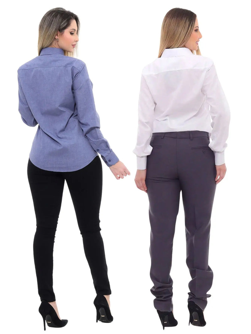 Women's KIT 2 Pieces-Cobalt Blue Linen Premium Social Shirt and White Slim Social Shirt