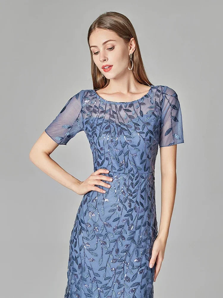 Plus Size Women's Evening Dress Fishtail Short Sleeve Lace Appliqué Tulle Stitching Personalized Design Long Party Evening Dress
