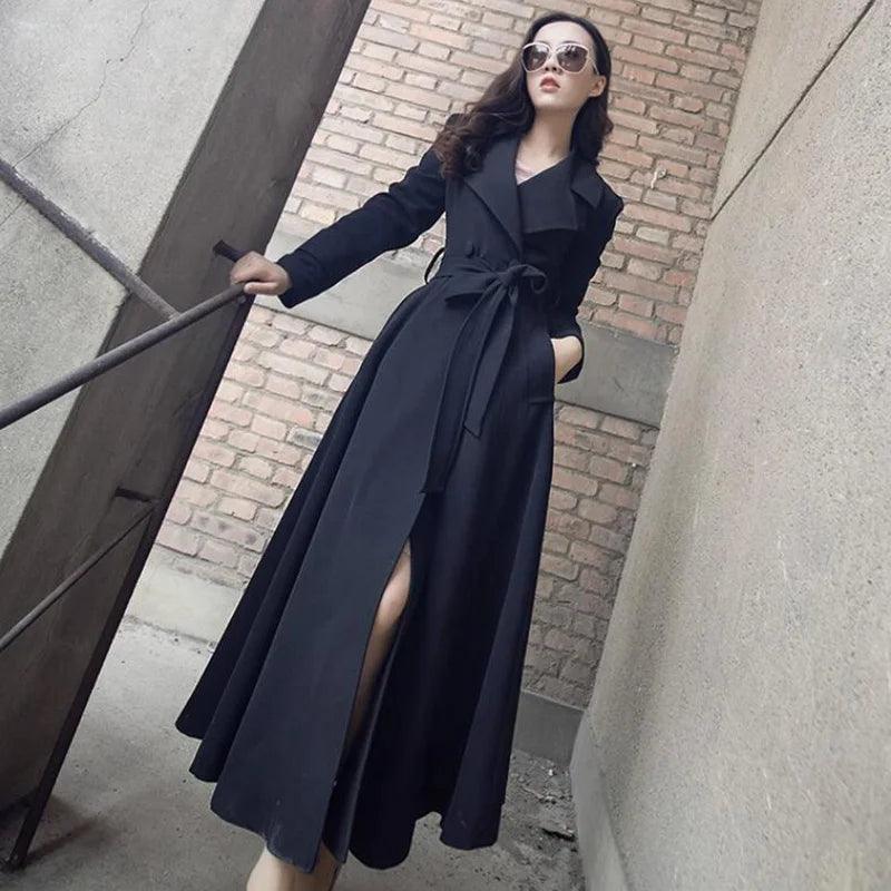 Women's Korean Slim Belt Black Formal Trench Coat, Leisure Long Windbreaker, Female Outwear, Spring, Autumn, New, 2023 - CRAVO ROSE