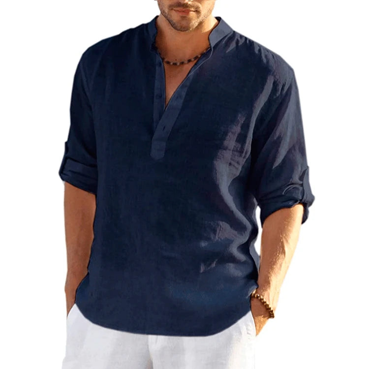 Camiseta masculina de linho manga longa cor sólida solta casual camiseta manga longa algodão linho camisa S-5XL