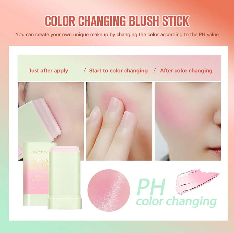 Paleta de blush 3 em 1 com mudança de temperatura para lábios e bochechas, bastão de blush com mudança de temperatura para produtos de maquiagem, paleta de cosméticos em bastão para rosto