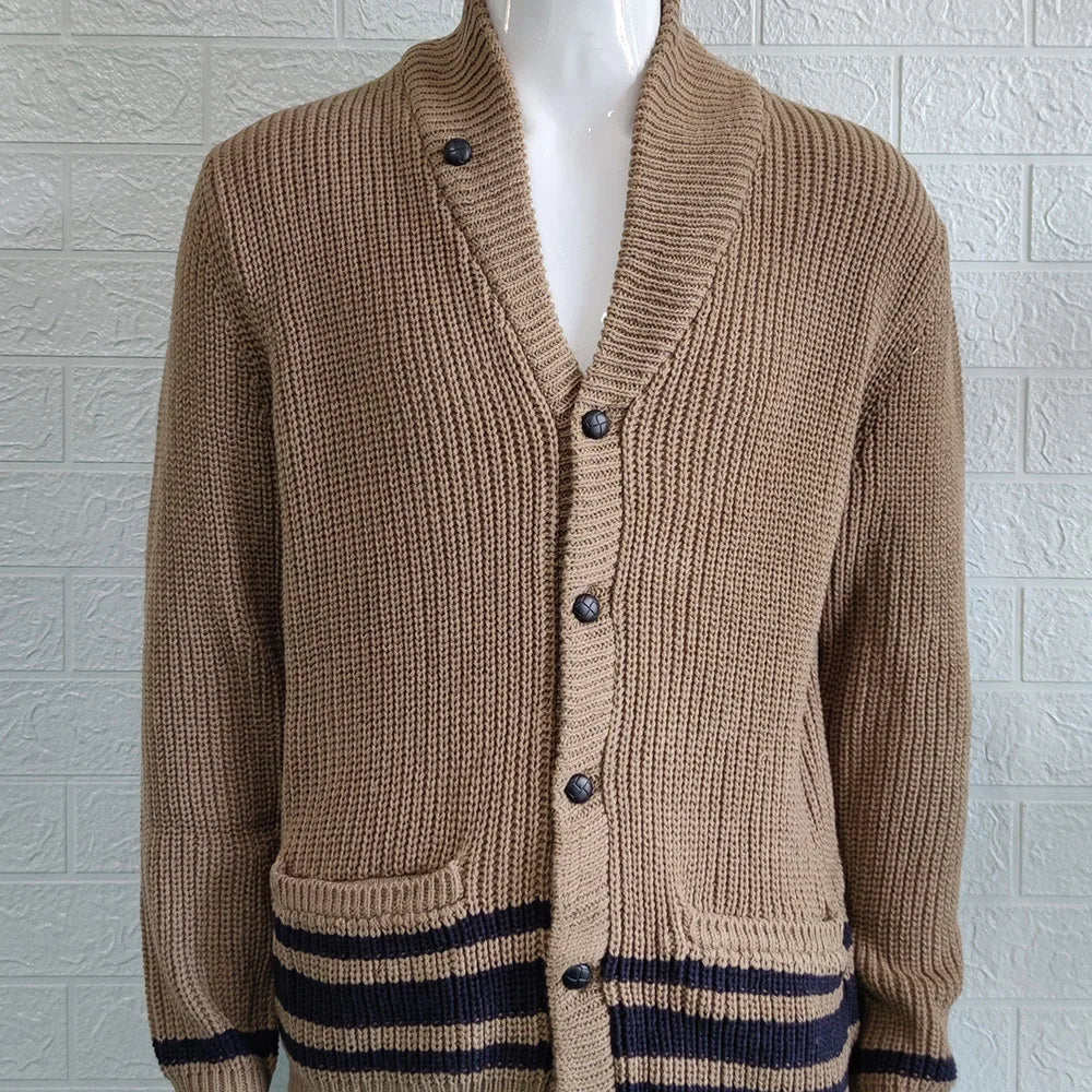 2026 Autumn Winter Men Knitted Sweaters Warm Coats Men's Streetwear Single Breasted Top Cardigan Yellow Red Solid Sweater Male