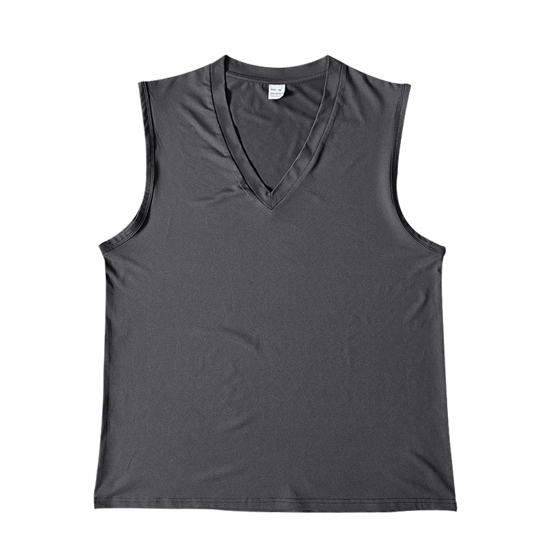 Colete masculino de verão, cor sólida, com decote em V, casual, respirável, sem mangas, adequado para fitness e esportes