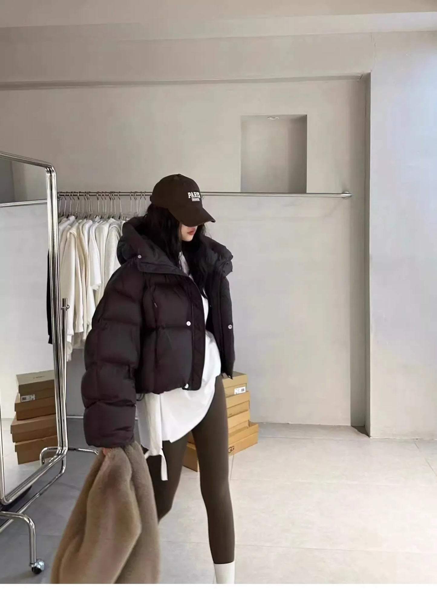 Sli ort Cotton Jaet Women's Winter Faion Bread Design Hooded American Sle Cact Size Ladies' Korean Version Coat