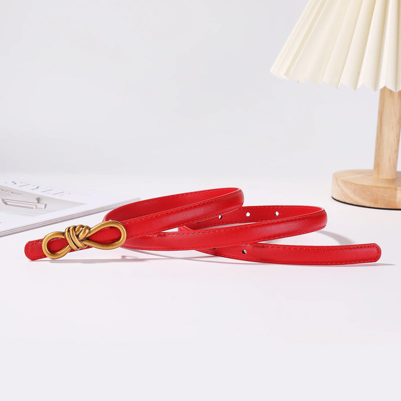 Korea Women Genuine Leather Knotted Thin Waist Belt Fashion Geometric Butterfly Gold Buckle Adjustable Corset Belt For Women