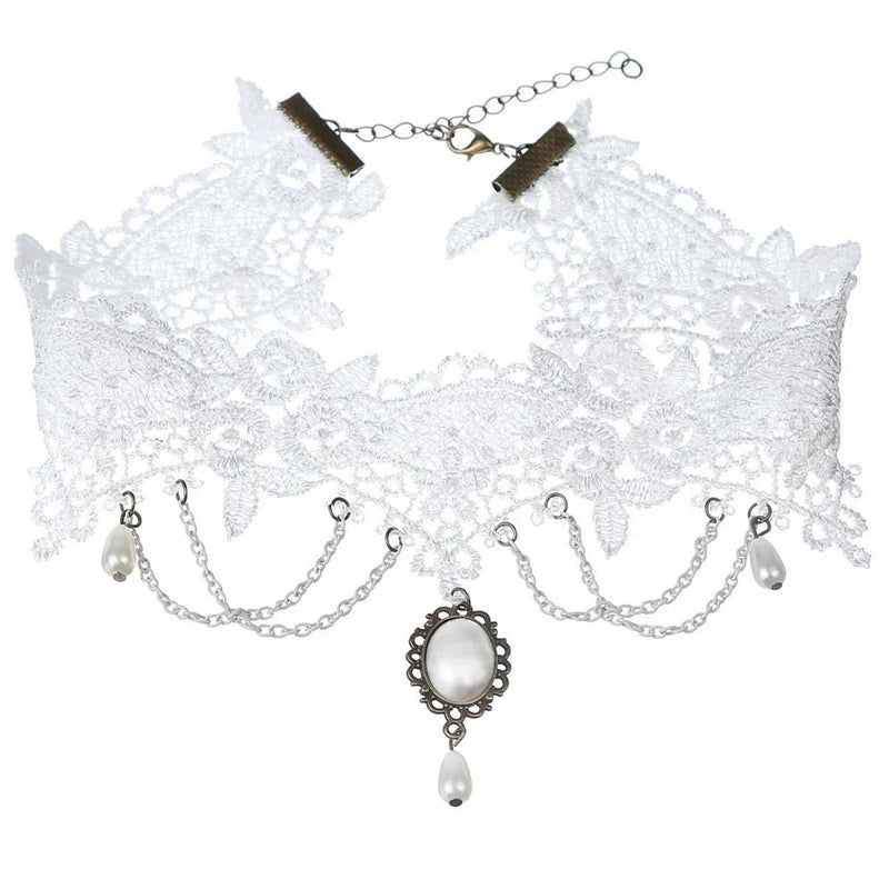 Fashion Gothic White Crystal Lace Choker Necklace For Women Fashion Victoria Vintage Clavicle Chain Collar Statement Jewelry