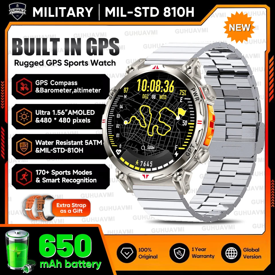 2025New Military T-Rex3 Ultra GPS SmartWatch Built in GPS Compass Altimeter Barometer 5ATM Waterproof 650mAh Sports Bracelet Men