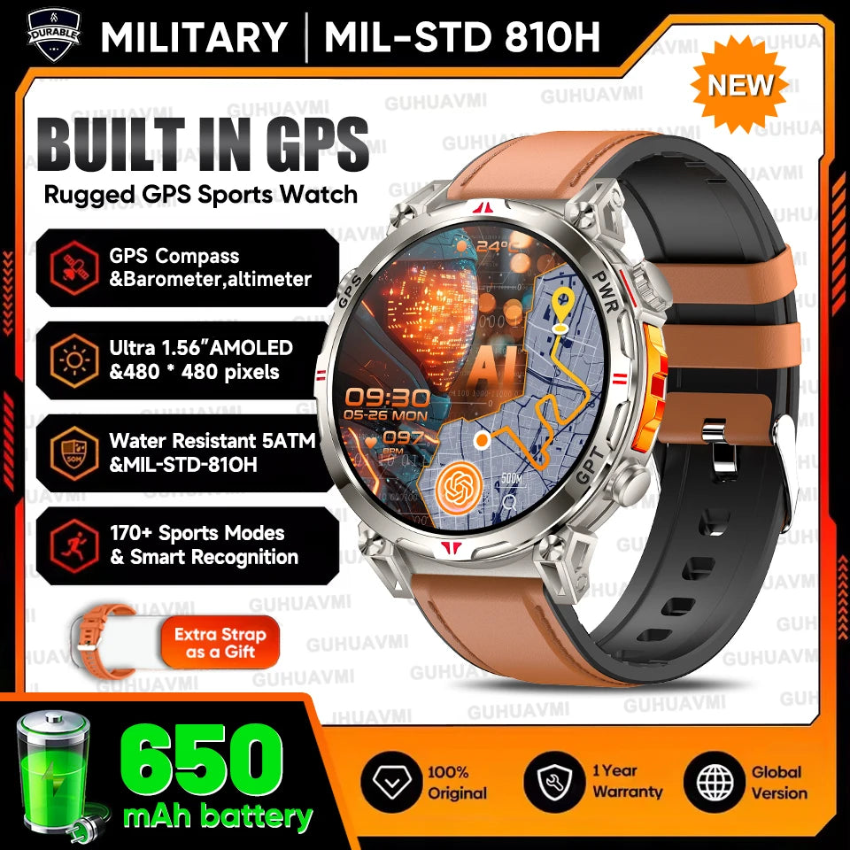 2025New Military T-Rex3 Ultra GPS SmartWatch Built in GPS Compass Altimeter Barometer 5ATM Waterproof 650mAh Sports Bracelet Men