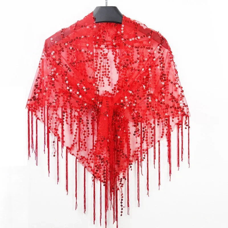 Summer Sequins Tassels Poncho Women Coat Party Outfits Cape Mesh Jacket Ladies Cloak Shawls Casaco Outerwear Wraps Woman Clothes