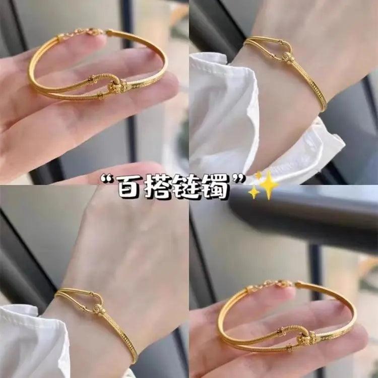 9999 24K real gold Spring horseshoe buckle bracelet C-shaped interlocking bracelet Adjustable AB chain bracelet - CRAVO ROSE