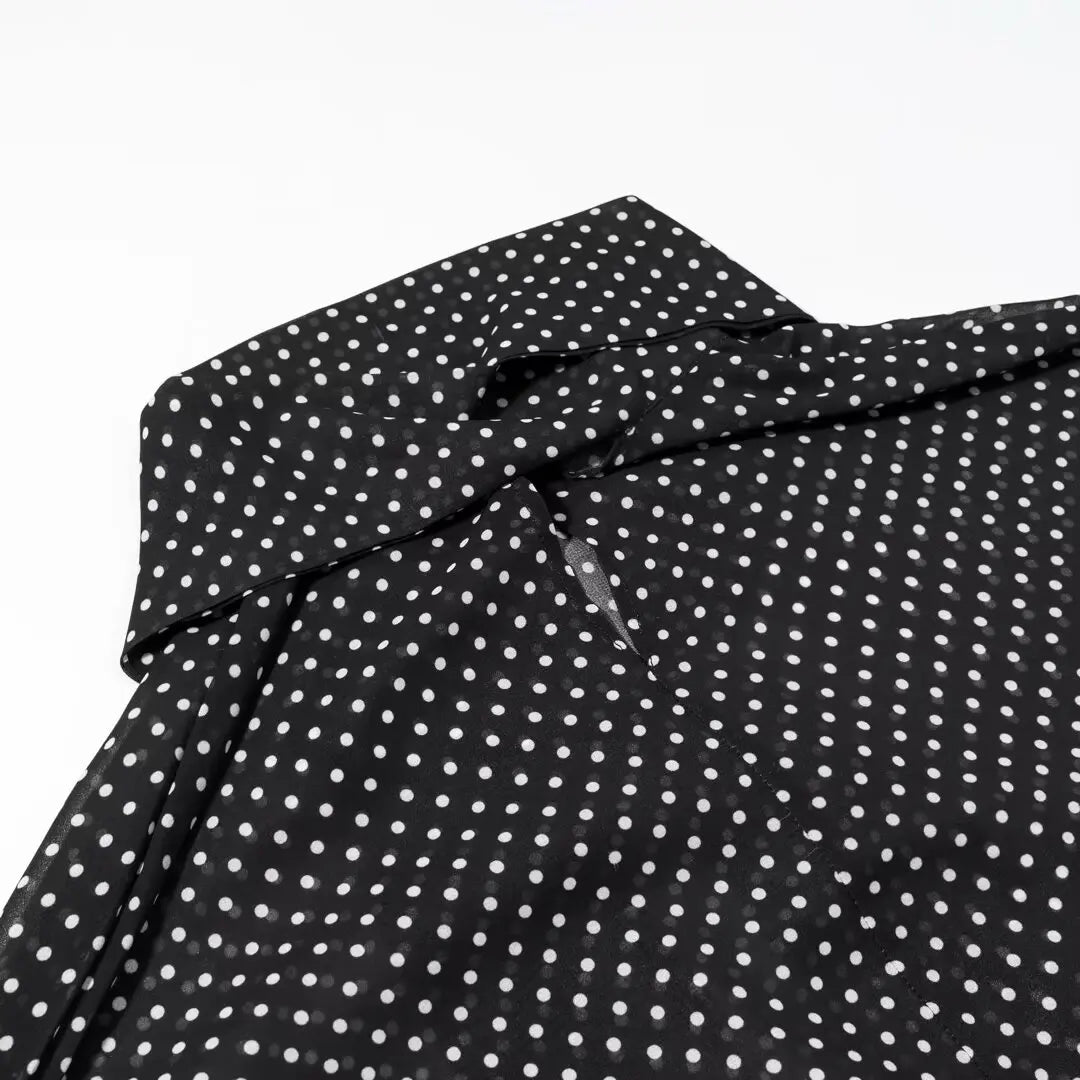 CharmChant Women's Polka Dot Sheer Chiffon Oversized Shirt & Maxi Skirt 2 Piece Set Spring 2026 Retro Elegant Chic Party Outfits