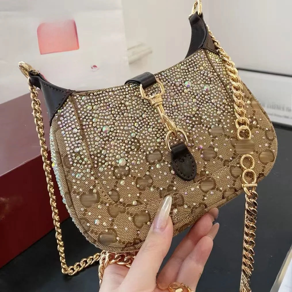 Bolsa original com diamante nas axilas Jacket1961 Bolsa de ombro único Bolsa de pão francês Bolsa Mini bolsa feminina de lona estilo retrô Han... - CRAVO ROSE