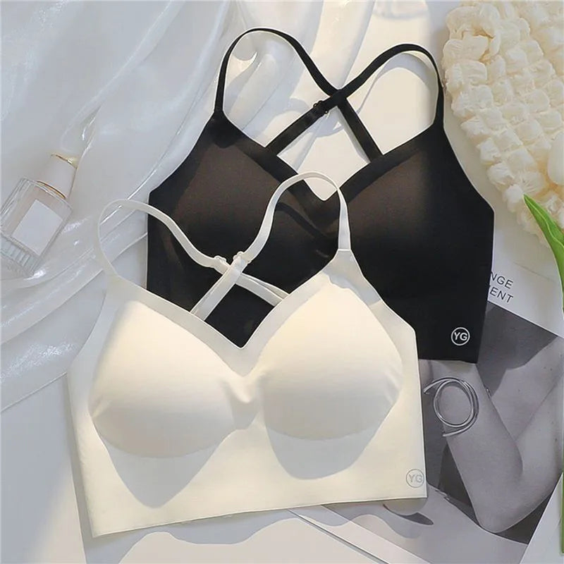 Sutiã invisível feminino com decote em U profundo, top sem costas para vestidos, lingerie sexy com alça transparente, push up, roupa íntima sem alças
