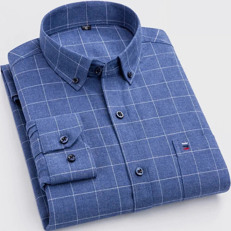 Pure Cotton Men's Plaid Shirt Long Sleeve Regular Fit Men Casual Oversized Shirt Leisure Autumn Male Clothes New Plus Size