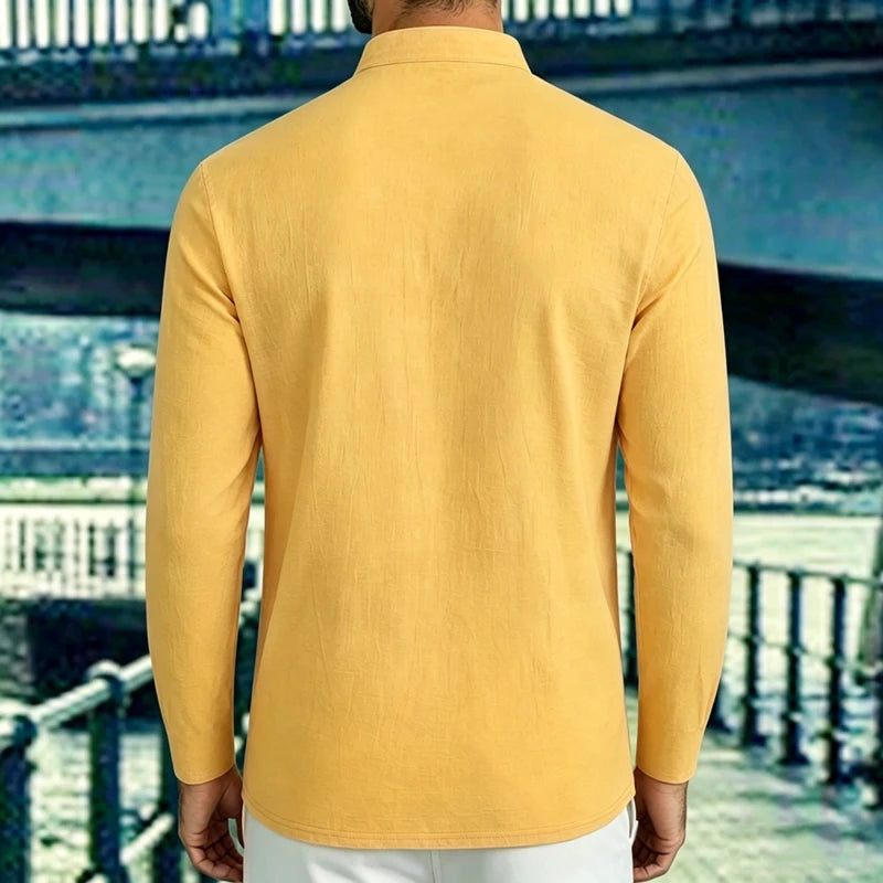 Men's Lightweight Shirts Long Sleeve Henley Cotton Linen Shirts for Male Beach Hawaiian V-neck Top Breathable Polo Shirts top