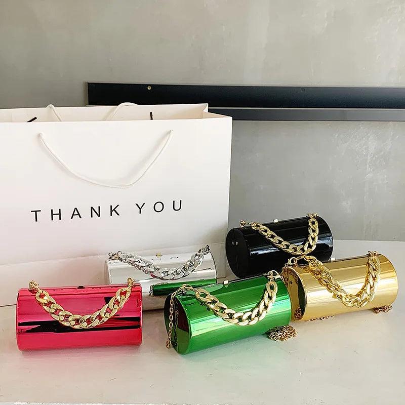 Women's Handbag Bags For Women 2024 Party Clutches Fashion Cylinder Mini Evening Purse Crossbody Shoulder Bag Gold Box Clutch - CRAVO ROSE