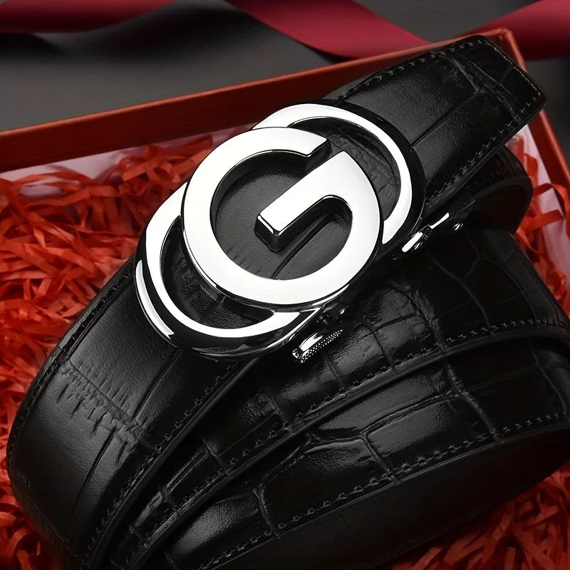 Cinto masculino com fivela automática de liga de metal, padrão de corpo de cinto luxuoso e moderno, design de marca
