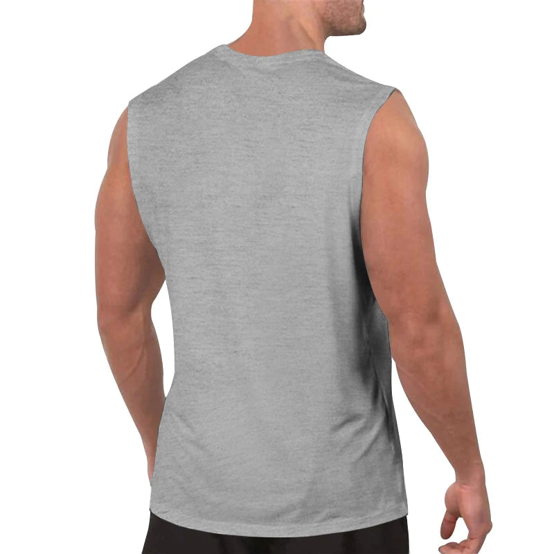 Colete masculino de verão, cor sólida, com decote em V, casual, respirável, sem mangas, adequado para fitness e esportes
