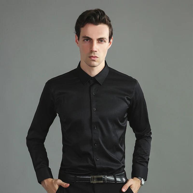 Camisas masculinas antirrugas, camisas sociais de manga comprida para ajuste fino, blusa social de negócios, camisa branca de escritório S-4XL - CRAVO ROSE