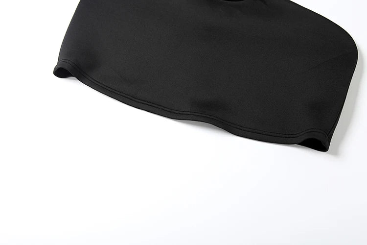 Nibber Simple Two Pieces Crop Tops Women Turtleneck Zipper Shoulder Pads Tops+o-Neck Long-Sleeve Glove t-Shirts Sexy Streetwear