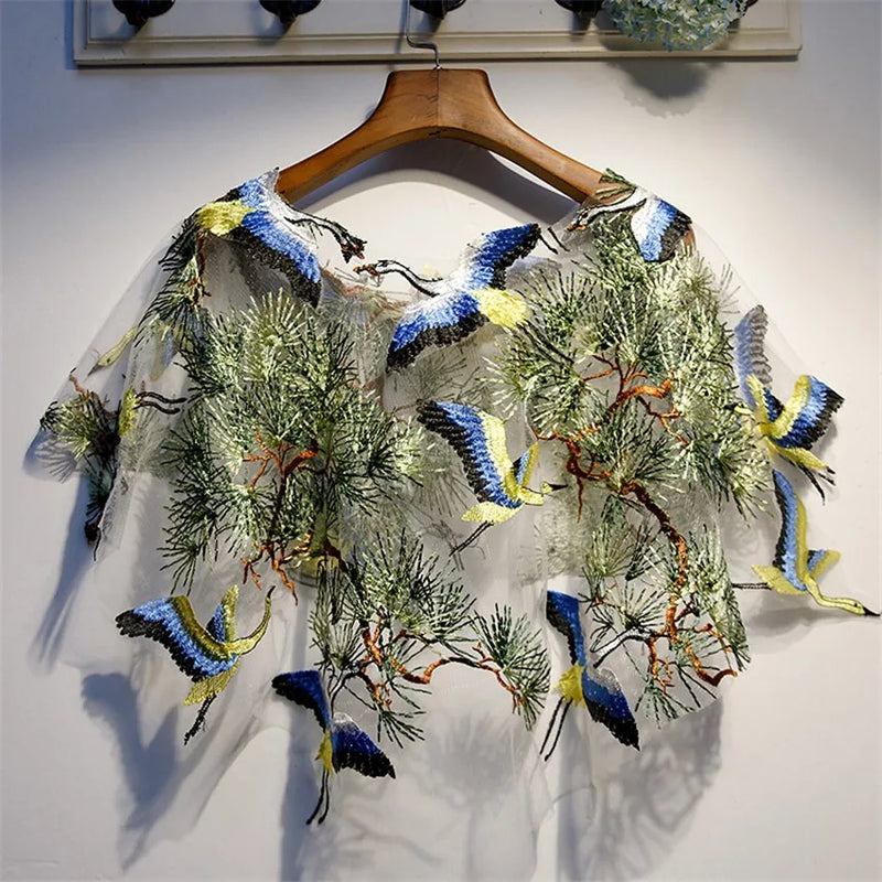 Capas e xales elegantes para mulheres, casaco solto com bordado, colete de renda, bolero, acessórios, casaco para festa, roupa externa WZ1826