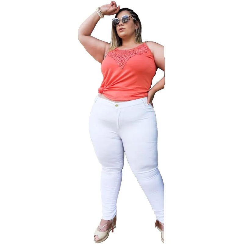 Women's White High Waist Lycra Plusize Jeans