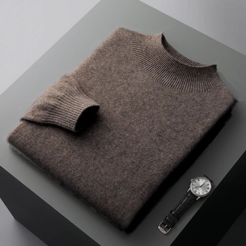 100% Pure Wool Cashmere Sweater Men's Half Turtleneck Pullover Casual Fashion Thickening Top Knitting Sweater