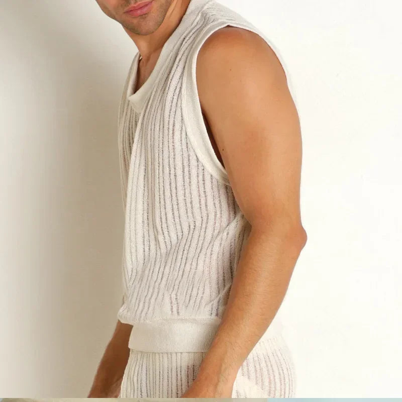 Conjuntos masculinos verão novo selvagem cor sólida casual em forma de I colete shorts terno para homens