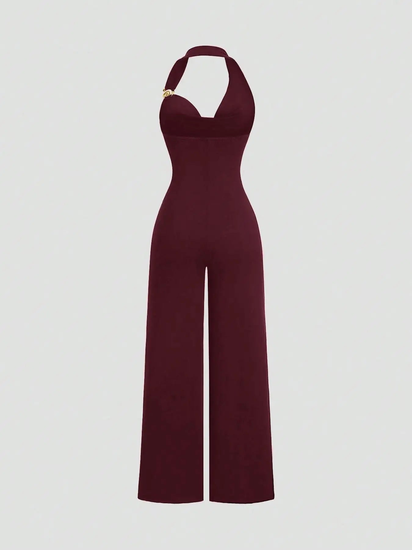 Women's Slim Fit Jumpsuit Backless Halter Casual Daily Commuting Outfit Fashionable Metal Decor