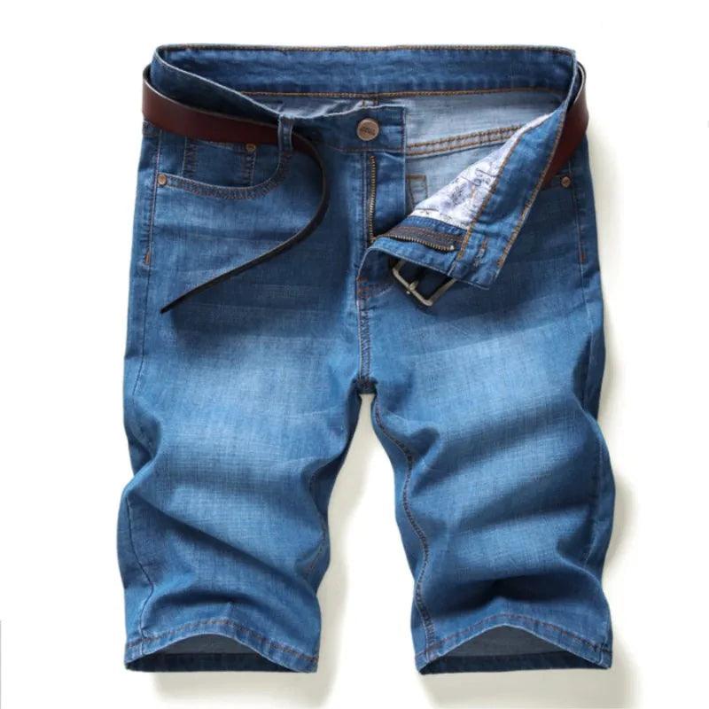 Bermuda Jeans curtos para homens finos casuais moda verão calças elásticas retas - CRAVO ROSE