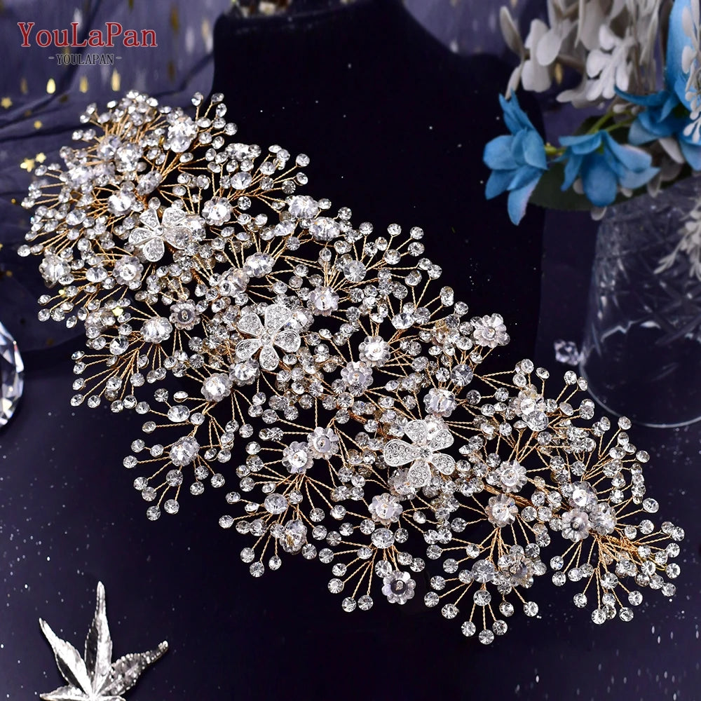 YouLaPan Bridal Crown Wedding Headband Rhinestone Brides Diadem Pageant Wedding Hair Accessories Woman Tiara and Headdress HP240