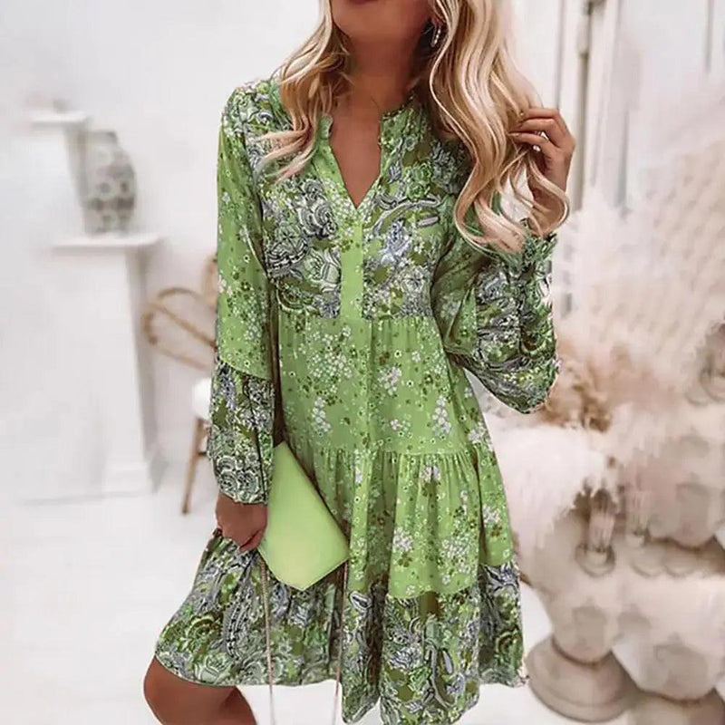 Women Dress Ruffles Floral Print Spring Summer Beach Party Dress Vintage A-Line Mini Dress Women Clothing For Banquet - CRAVO ROSE