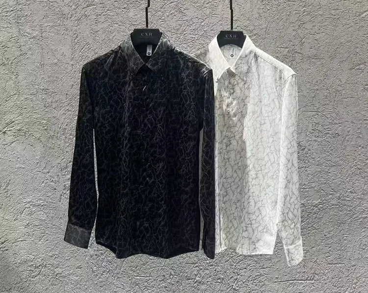 Camisas jacquard vintage de luxo, manga comprida de alta qualidade, slim fit, smoking casual, camisas sociais para casamento, tamanho 4XL-M