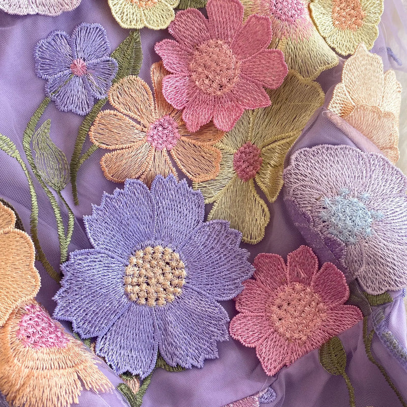 Summer High-end Embroidery Lace Prom Dress Women French Luxury 3D Flower Short Sleeve Long Dress Party Bodycon Holiday Vestido