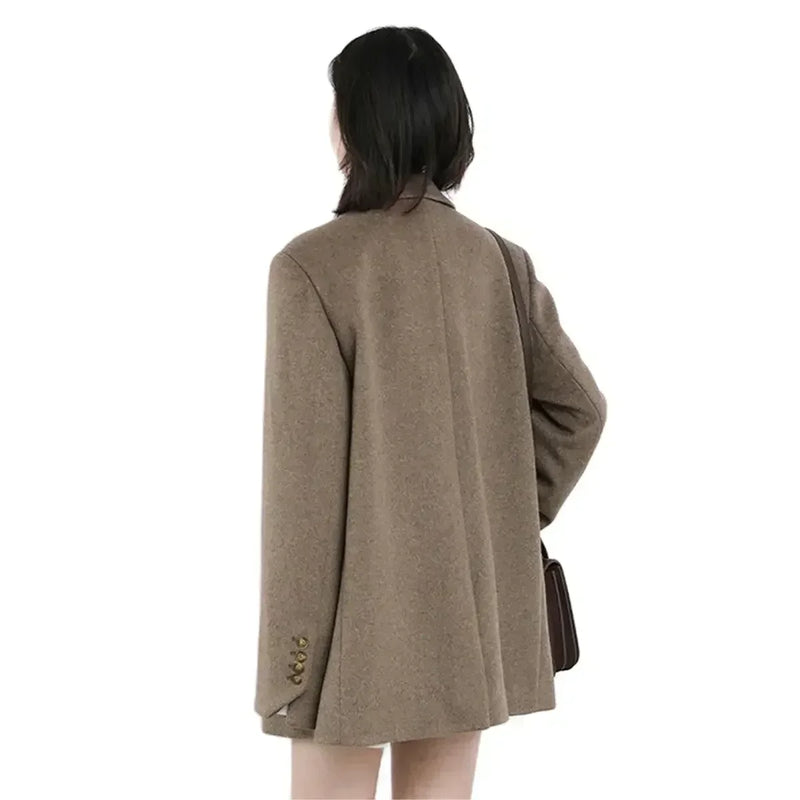 Casaco de lã feminino CHIC VEN, blazer longo de lã, blusa grossa e quente, sobretudo feminino, blusa feminina para escritório, outono e inverno