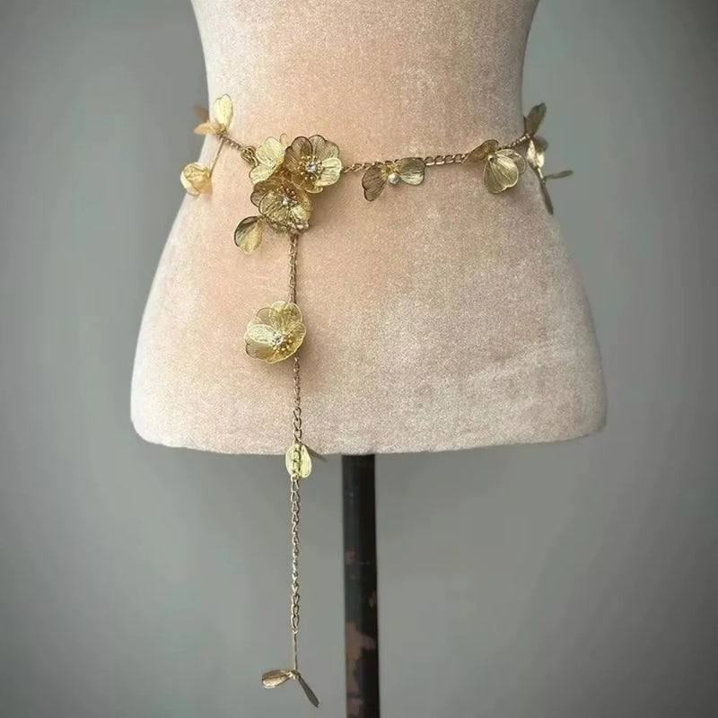 Y2K Designer belt Jewelry Multilayer Pearl waist chain for Women's Fashion Retro Character Playing Body Accessories Party Belts